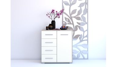 Comoda mini stela 1d4s, pal alb/sonoma, 90x95x45 cm