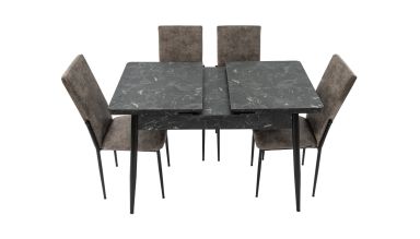 Set masa extensibila t710 lotus, neagra, 135x70x75cm cu 4 scaune c669, negre, 44x45x95 cm