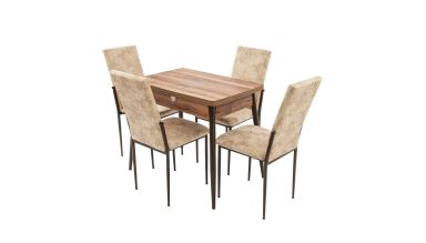 Set masa extensibila T669 kemence, maro, 88-115x58x75 cm cu 4 scaune C669, maro deschis, 44x45x95 cm