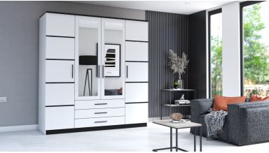 Dressing Stefan 4d, alb/negru, 200 x 210 x 64 cm