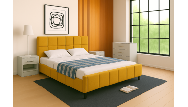 Pat 2223, 160x200, tapitat, Galben, cu 2 noptiere