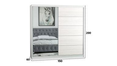 Dressing Ina, cu oglinda, 150x200x60 cm, Alb/Pin