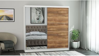 Dressing Ina, cu oglinda, 150x200x60 cm, Alb/Nuc