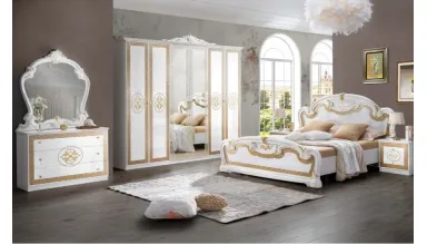 Dormitor Paloma, bej, pat 160x200 cm, dulap cu 6 usi, comoda, 2 noptiere
