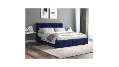 Pat Cozy cu saltea, 140x200 cm, albastru, suport saltea din PAL