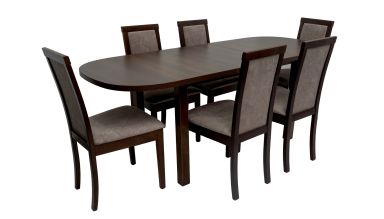 Set masa extensibila 160x200cm MB-12 Venus1 cu 6 scaune tapitate Roma 4 O 25b, nuc, lemn masiv de fag, stofa