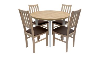 Set masa fixa 100 cm Mb-12 poli2 b/g cu 4 scaune tapitate S-38 boss4 s6, alb/nuc, lemn masiv, stofa
