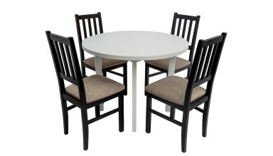 Set masa fixa 100 cm Mb-12 poli2 b cu 4 scaune tapitate S-38 boss4 w2, alb/wenge, lemn masiv, stofa