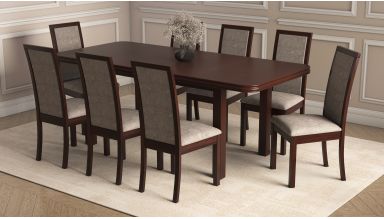 Set masa extensibila 160/200x90 cm MB-13 Venus5 cu 8 scaune tapitate Roma4 O 25b, nuc, lemn masiv de fag, MDF, stofa