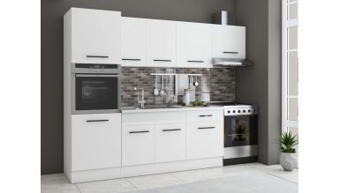 Bucatarie Sofia 260 cm, Alb, Blat termic alb, Corp cuptor incorporabil