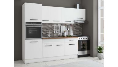 Bucatarie Sofia 260 cm, Alb, Blat termic nuc, Corp cuptor incorporabil
