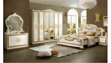 Dormitor Paloma, bej, pat 160x200 cm, dulap cu 6 usi, comoda, 2 noptiere