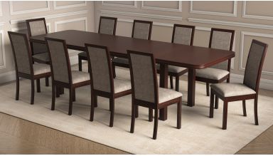 Set masa extensibila 160/240x90 cm MB-13 Venus8 cu 10 scaune tapitate Roma4 O 25b, nuc, lemn masiv de fag, MDF, stofa