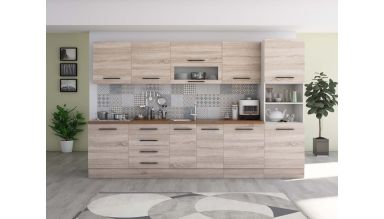 Bucatarie Alfa 320, sonoma, blat termic nuc, corp pentru cuptor incorporabil