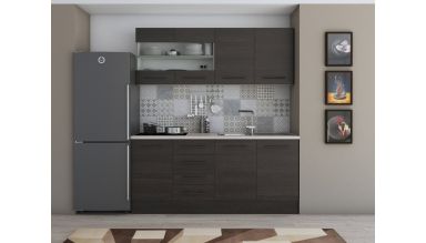 Bucatarie Alfa 180, Cu vitrina, Wenge, Blat termic travertin