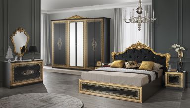 Dormitor Anette, 160x200 cm, 6a, negru/auriu