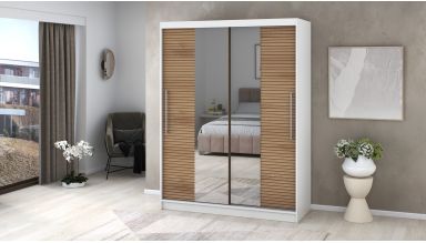 Dressing Rafi cu oglinda, 150x200x60 cm, alb/stejar