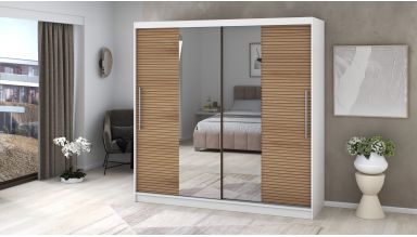 Dressing Rafi cu oglinda, 200x200x60 cm, alb/stejar