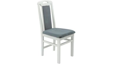 Scaun din lemn masiv de fag tapitat cu stofa Zim standard, alb, tapiterie gri deschis