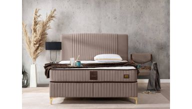 Pat Melia cu saltea 140x200 , tapitat, culoare cappucino
