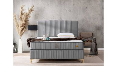 Pat Melia cu saltea 140 x 200 , tapitat, culoare gri deschis