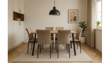 Set masa MBS-42 sonoma, 140x80cm, cu 6 scaune tapitate bej