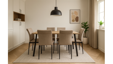 Set masa MBS-42 sonoma, 140x80cm, cu 6 scaune tapitate bej