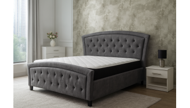Pat 9050, 160x200, tapitat, Gri, cu 2 noptiere