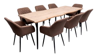 Set masa extensibila 160/220x90 cm MB-94, cu 8 scaune tapitate ML-5 maro