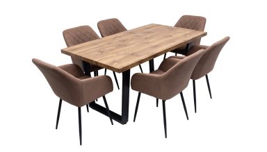 Set masa 160x90 cm MB-95, cu 6 scaune tapitate ML-5 maro