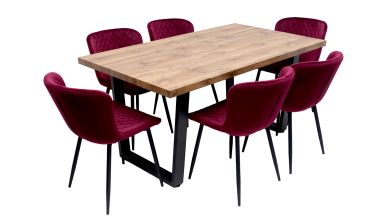 Set masa 160x90 cm MB-95, cu 6 scaune tapitate S-153 grena