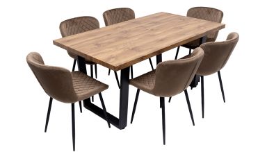 Set masa 160x90 cm MB-95, cu 6 scaune tapitate S-153 maro