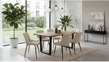 Set masa 160x90 cm MB-95, cu 6 scaune tapitate S-212 bej