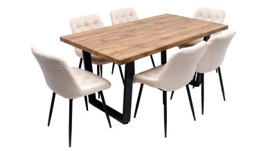 Set masa 160x90 cm MB-95, cu 6 scaune tapitate S-212 bej