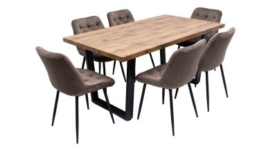 Set masa 160x90 cm MB-95, cu 6 scaune tapitate S-212 maro