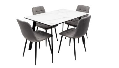 Set masa MBS-96 alb, cu 4 scaune tapitate ML-4 gri
