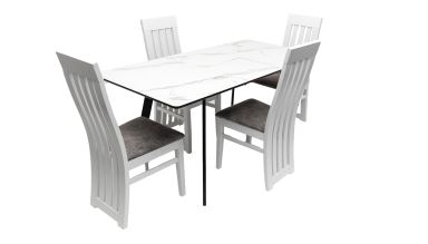 Set masa MBS-96 alb, cu 4 scaune tapitate S-104 alb/gri