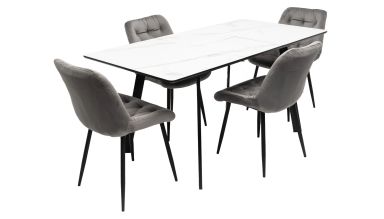Set masa MBS-96 alb, cu 4 scaune tapitate S-212 gri