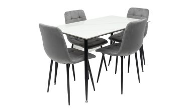 Set masa MBS-97 alb, cu 4 scaune tapitate ML-4 gri