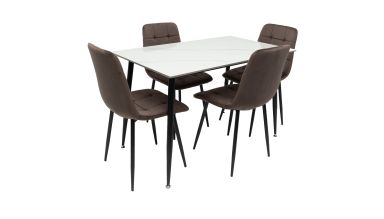 Set masa MBS-97 alb, cu 4 scaune tapitate ML-4 maro