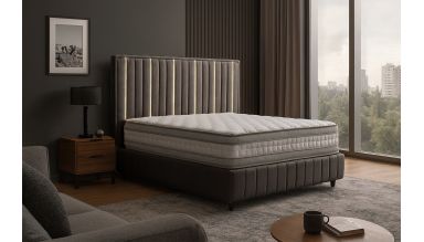 Pat Veloria, 160x200 cm, gri inchis, cu saltea si somiera metalica rabatabila