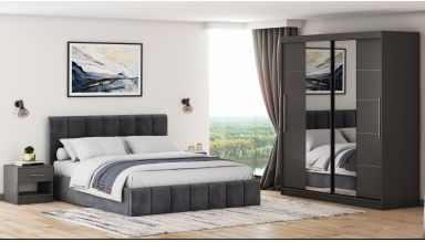 Set dormitor Cozy gri inchis, dulap Radu 180 cm Gri, cu oglinda