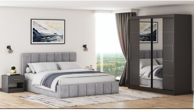 Set dormitor Cozy gri deschis, dulap Radu 180 cm Gri, cu oglinda
