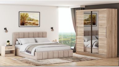 Set dormitor Cozy cappuccino, dulap Radu 180 cm Sonoma, cu oglinda