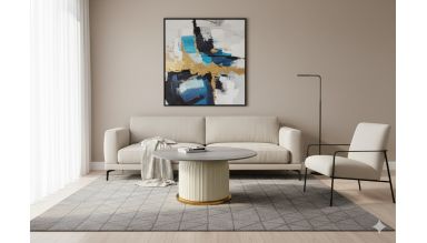Masa cafea MC-144, 50x47 cm, gri/crem-auriu, piatra sinterizata