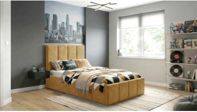 Pat Cozy, 90x200 cm, galben, suport saltea din PAL