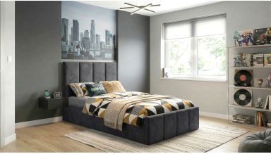 Pat Cozy, 90x200 cm, gri inchis, suport saltea din PAL