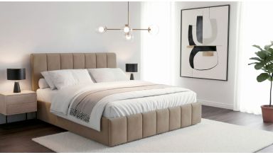 Pat tapitat Zen, 140x200 cm, suport saltea PAL, cappucino