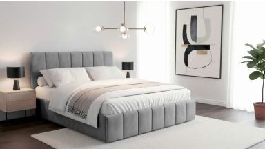 Pat tapitat Zen, 160x200 cm, gri deschis, suport saltea din PAL + saltea