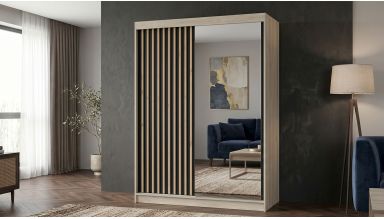 Dressing gabriel sonoma/negru cu lamele artisan, cu oglinda, 150x200x61 cm